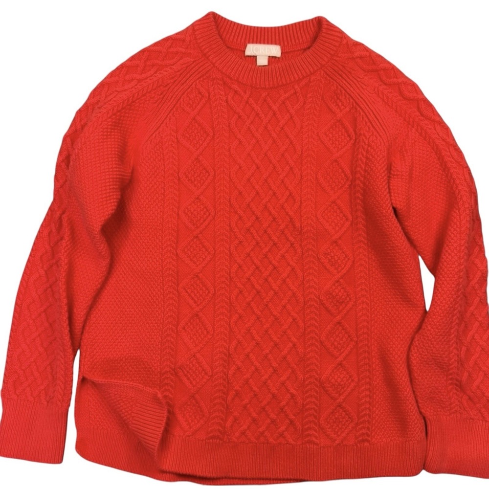 J Crew Small Women's Donegal Fisherman Knit Sweater Heavy Cable Chunky Red